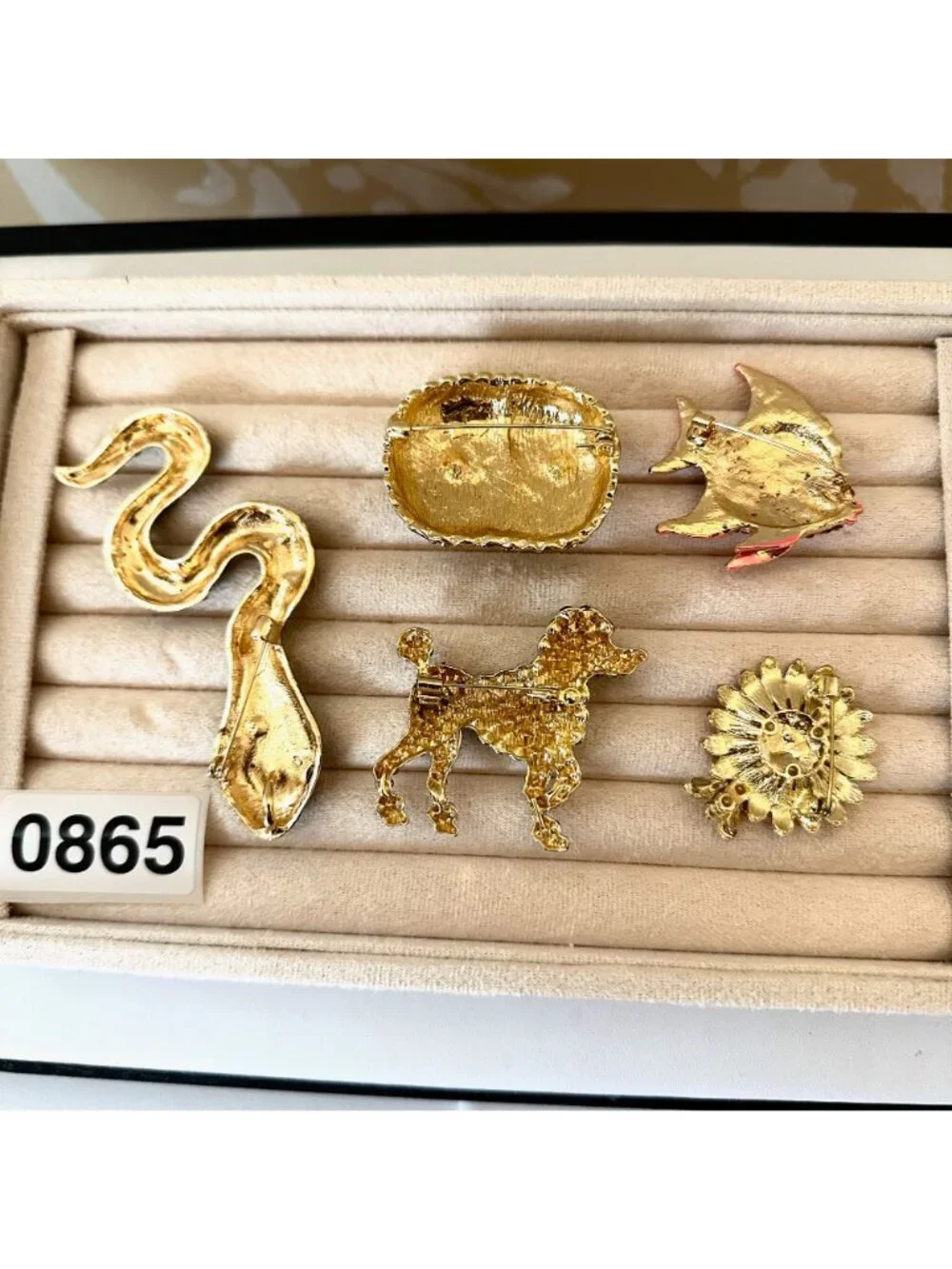 Costume Jewelry Lot Snake Pendant Brooch Pin Owl Sunflower Fish Poodle Gold Tone